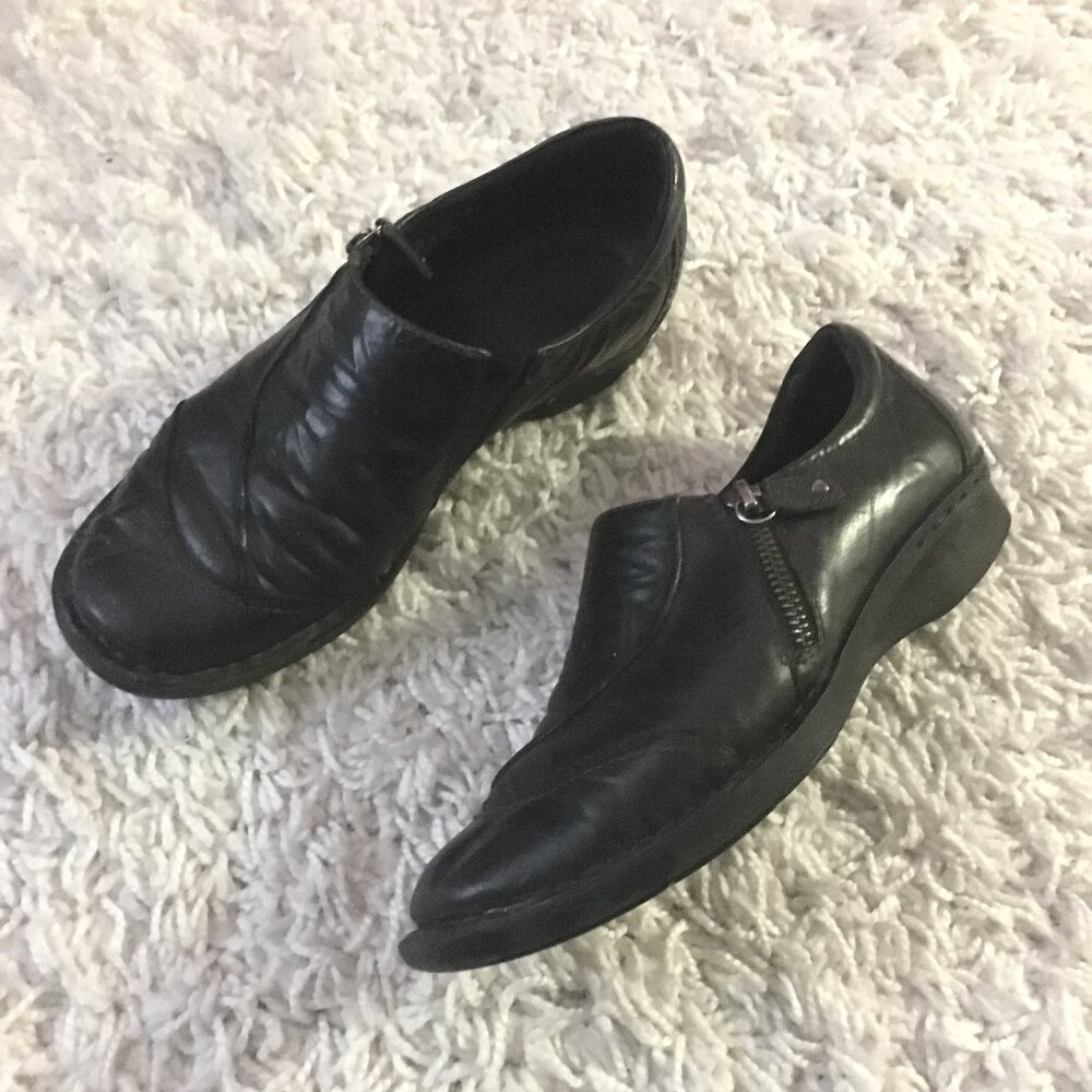 Clarks Comfort Black Leather Ortholite Side Zip Shoes 7M
